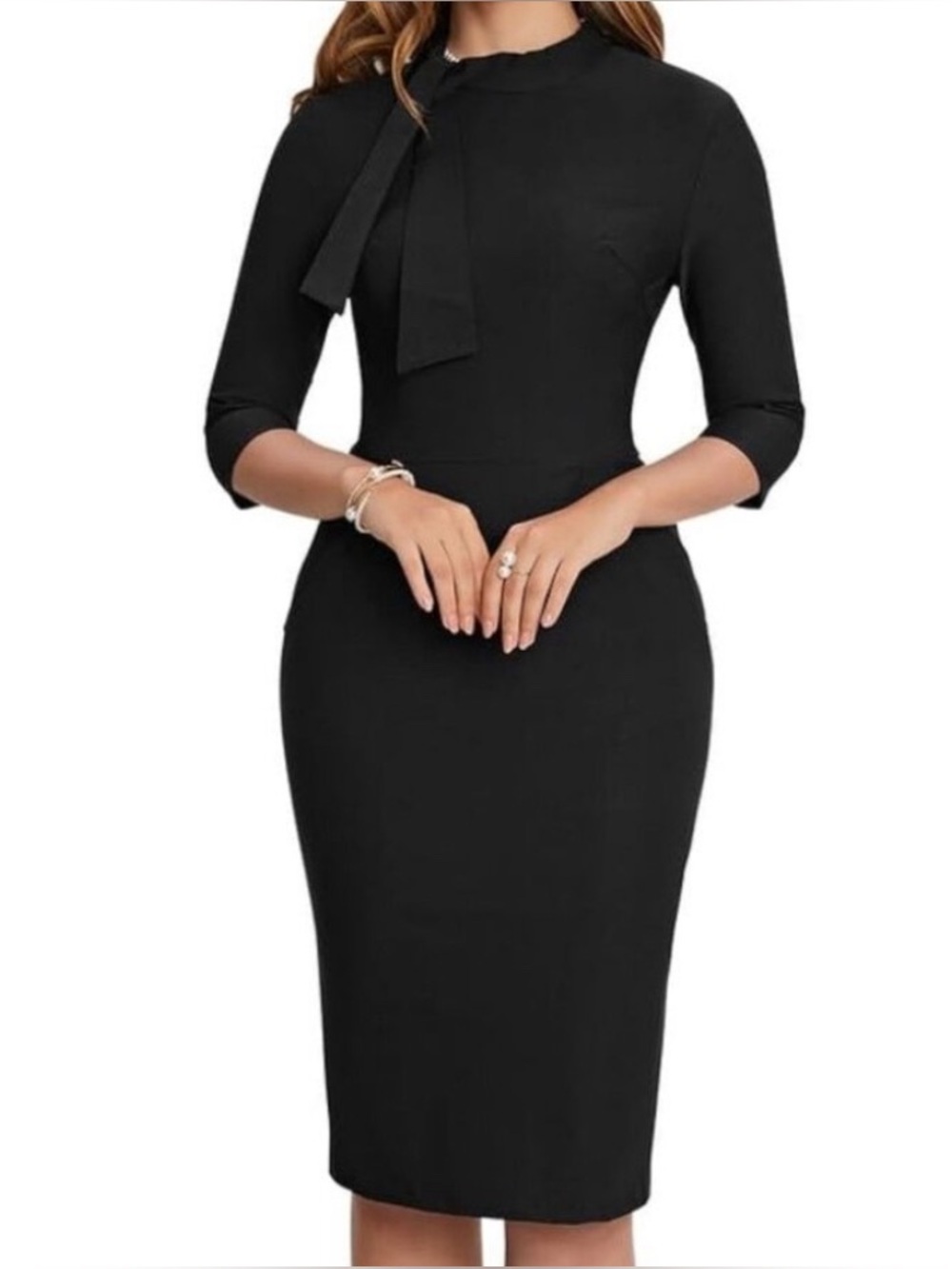 MUXXN Women's 1950s Vintage Tie Neck Formal Cocktail Dress with Pockets,  M